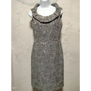 Tahari ASL Gray Black Pleated Collar Lined Sheath Sleeveless Collar Dress Size 4